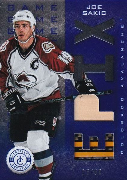 stick karta JOE SAKIC 13-14 Totally Certified Epix Game Dual Blue /50